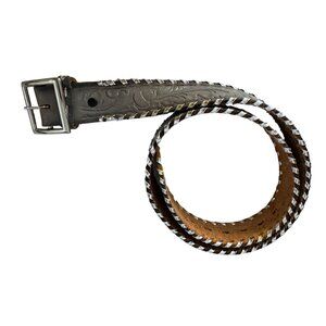 32" Western Brown Tooled Leather Belt With Silver Accents & Buckle